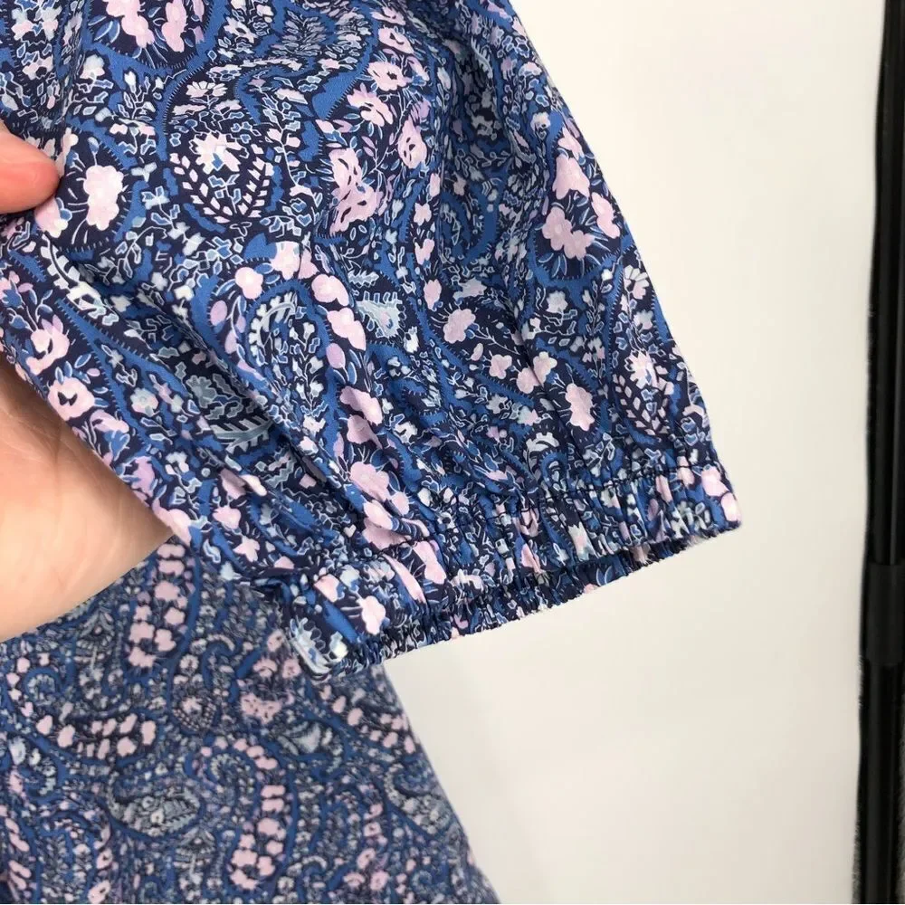 J. Crew Liberty Fabric Sweetheart Long Sleeve Mini Dress Blue Size‎ 4